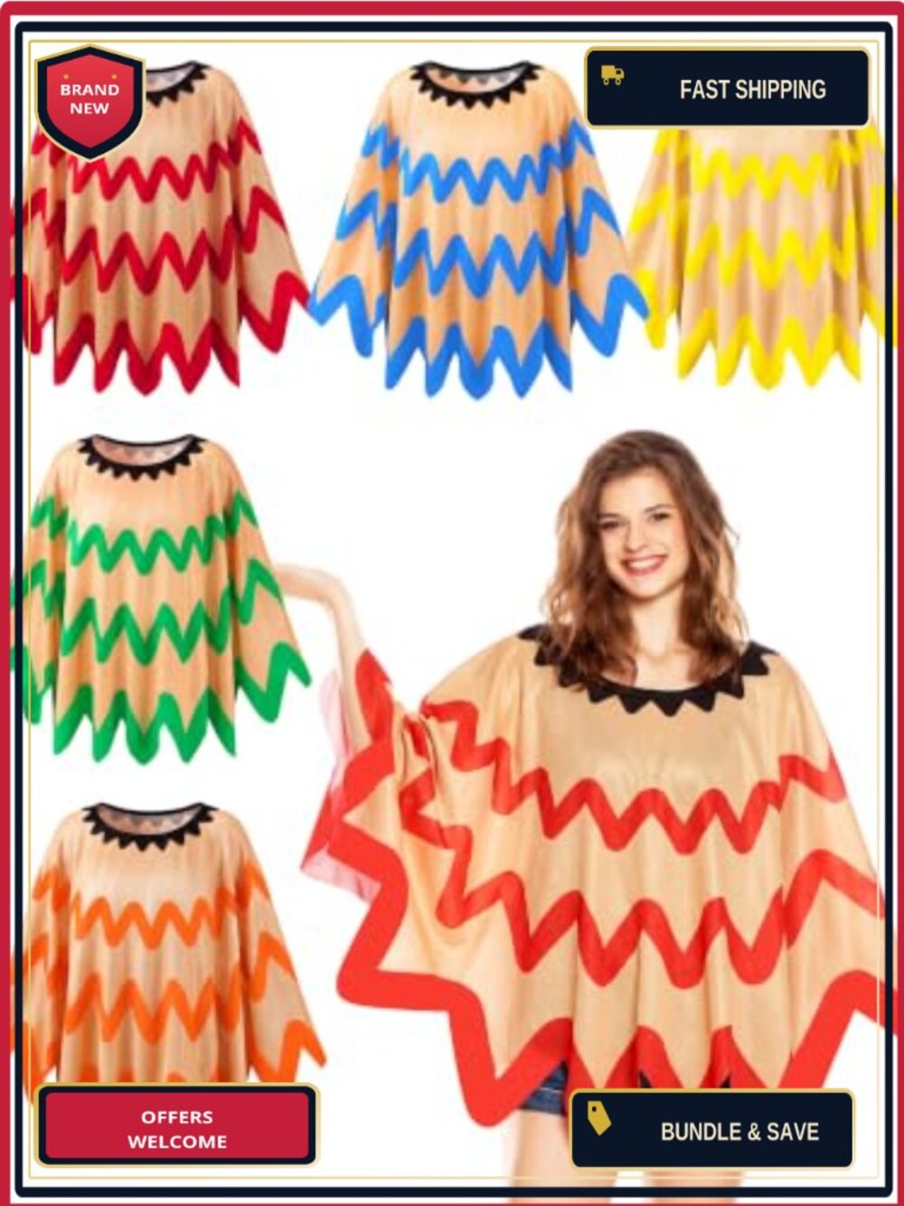 5 Pc Halloween Poncho Costume Set Polyester Ghost Pumpkin Hippie Group Cosplay